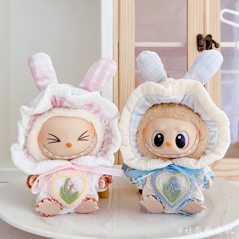 ぬい服 10cm うさ耳 ベビー服 ブルー ピンク 着ぐるみ 10~12cm