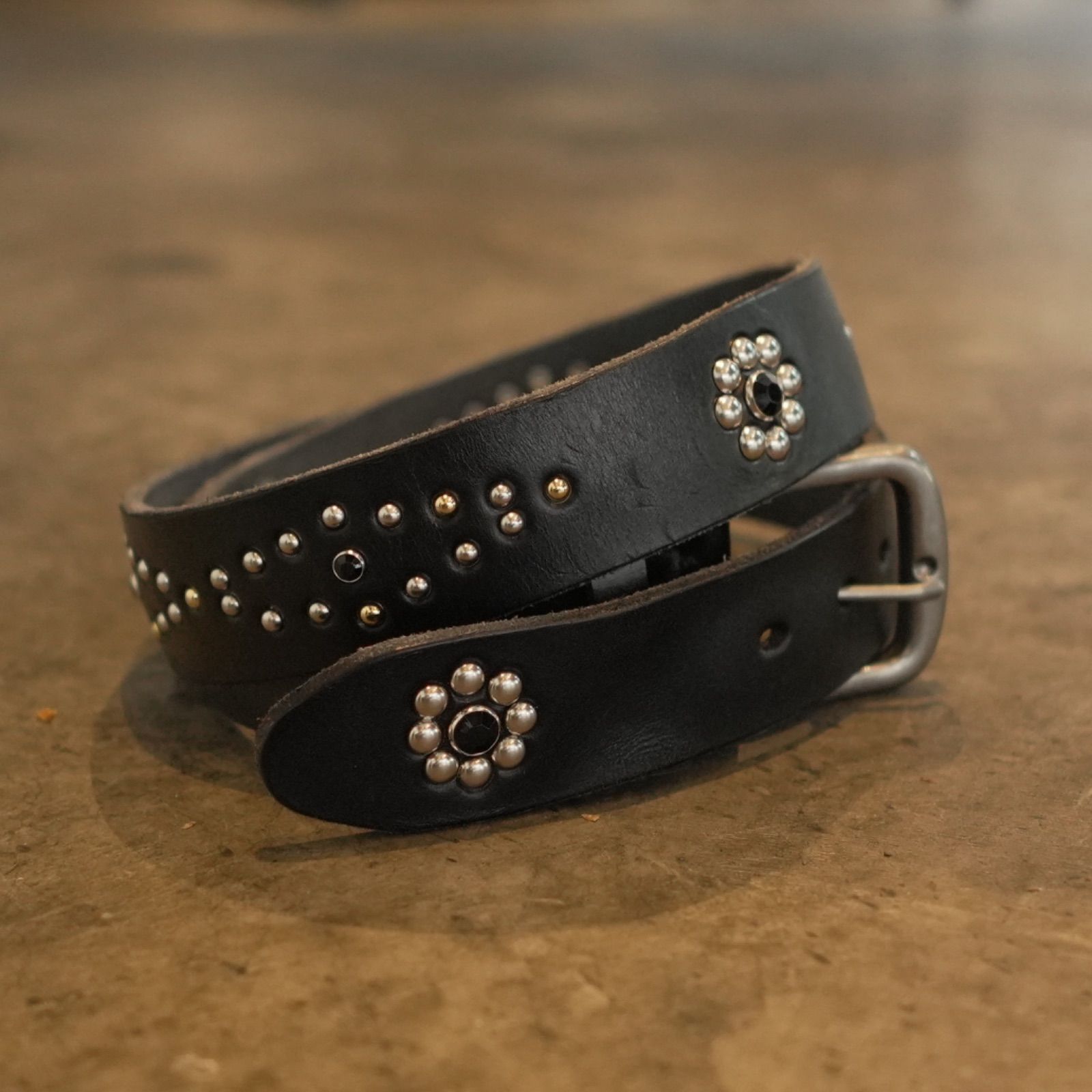 Re coo サイズ調整して製作いたします Studs Belt Black -スタッズベルト ブラック -
