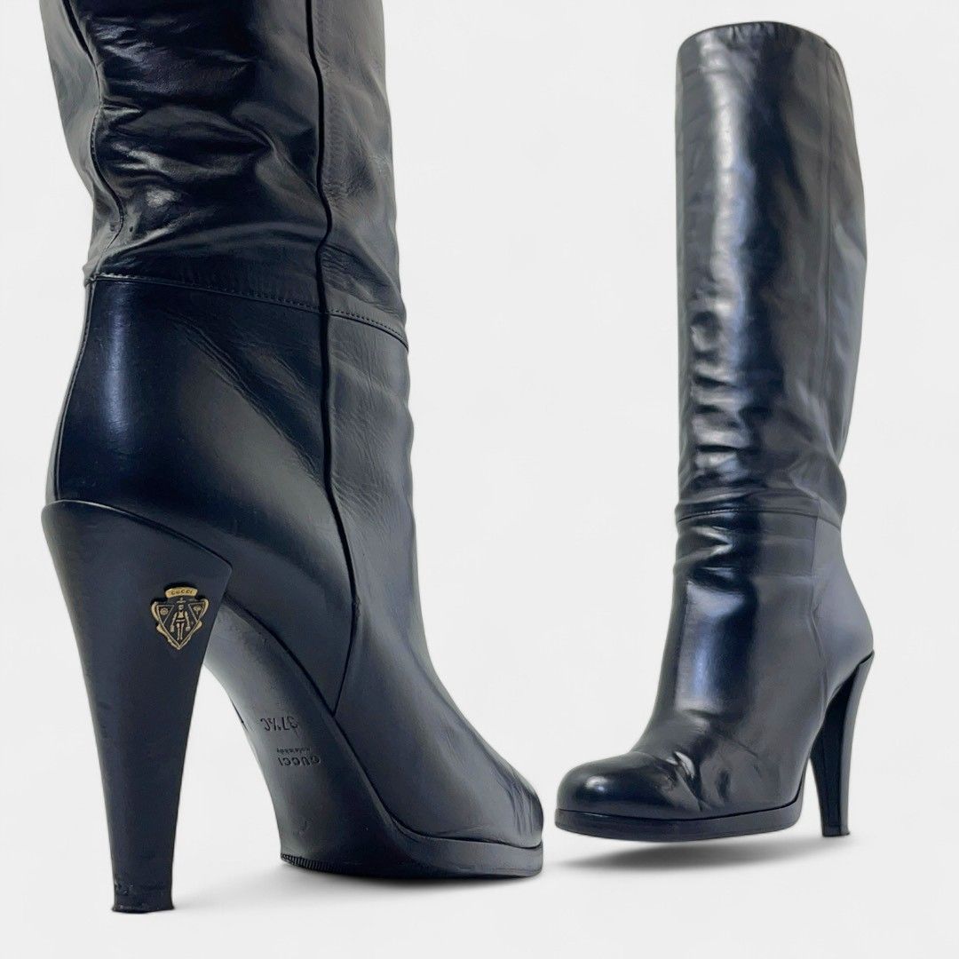 グッチ ロングブーツ ブラック エリザベス クレスト