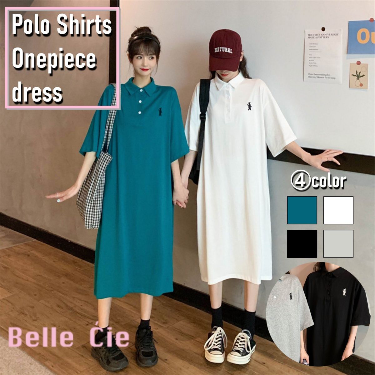 襟付き ポロシャツワンピース 半袖 かわいい 韓国 SALE ポロシャツ ワンピース 半袖 襟付き ミニ 韓国[品番