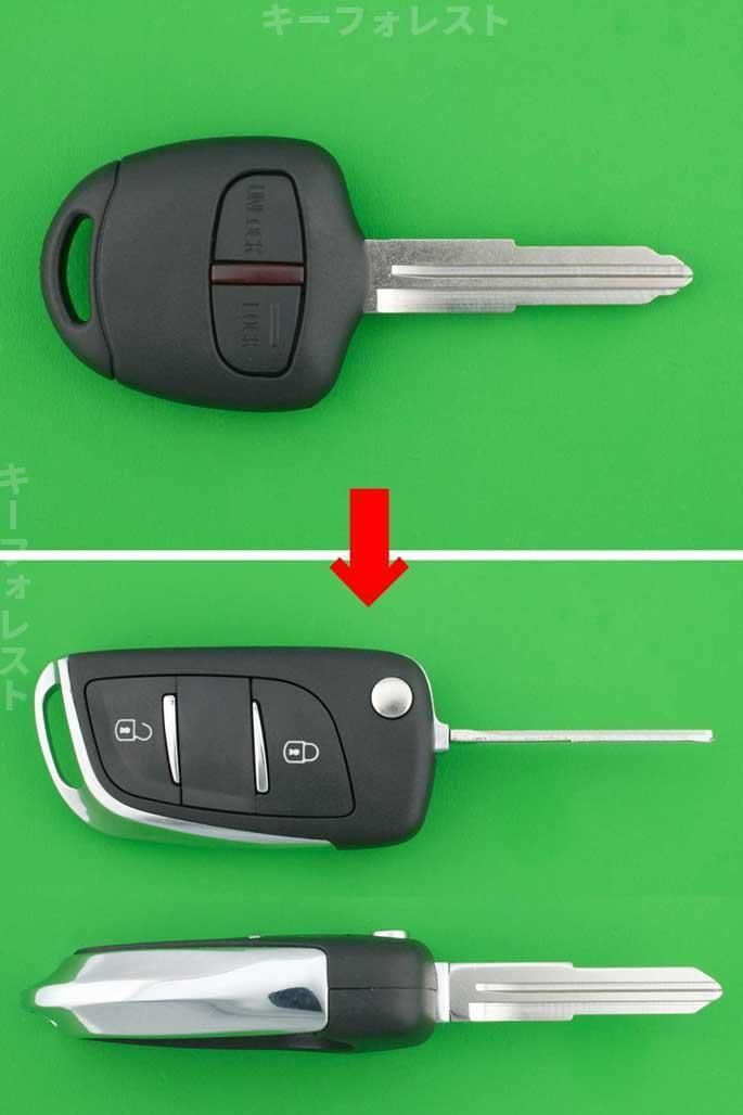 三菱 OEMの日産 2ボタン ジャックナイフ型キーレスリモコン 純正同等品