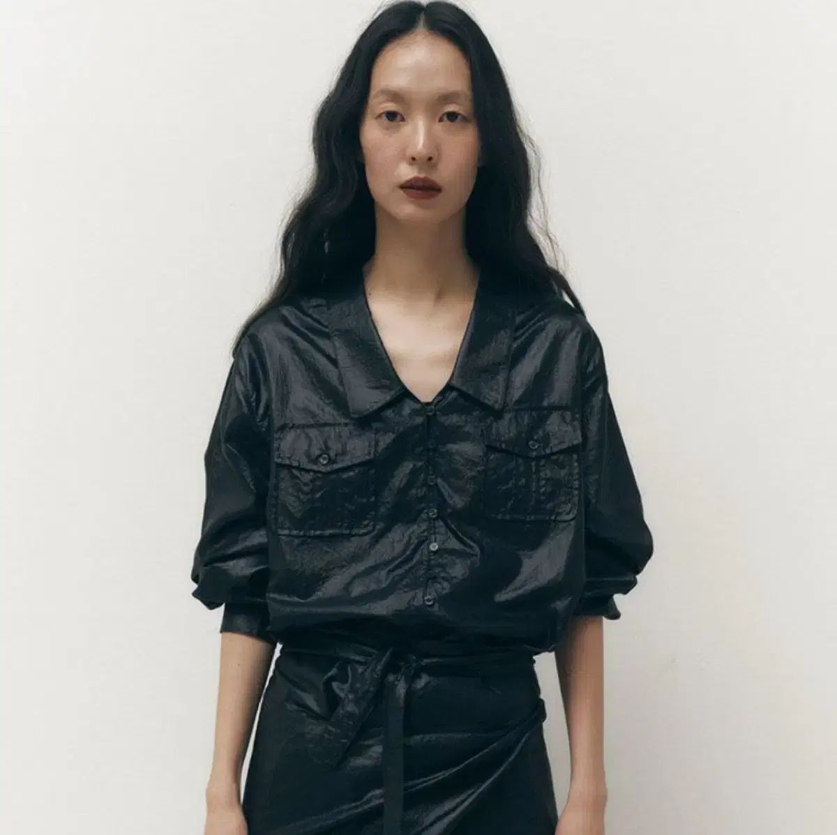ソルティ ペブル pocket button glossy shirts