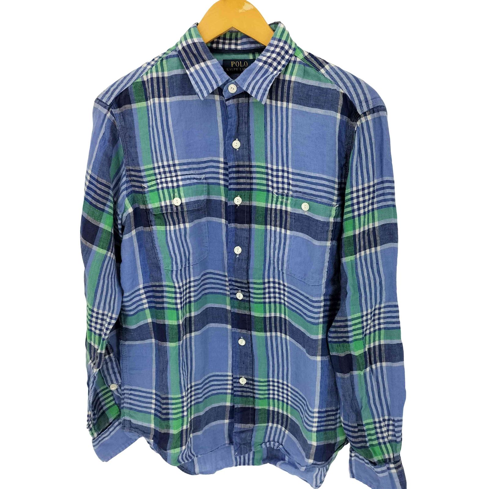 ポロラルフローレン POLO RALPH LAUREN リネン ネコ目ボタン チェック L/S シャツ メンズ import：M 