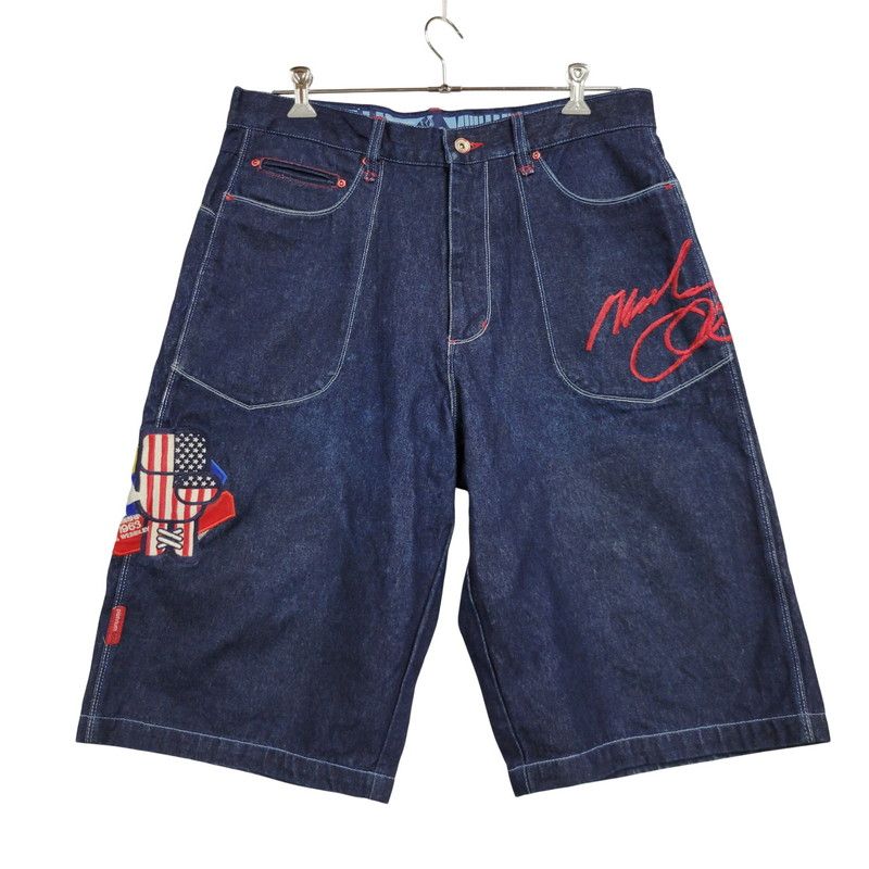 品 PLATINUM FUBU プラチナムフブ MUHAMMAD ALI WIDE BAGGY DENIM SHORTS ワイド バギー デニム ショーツ ショートパンツ ボトムス 157-251014-as-05-izu