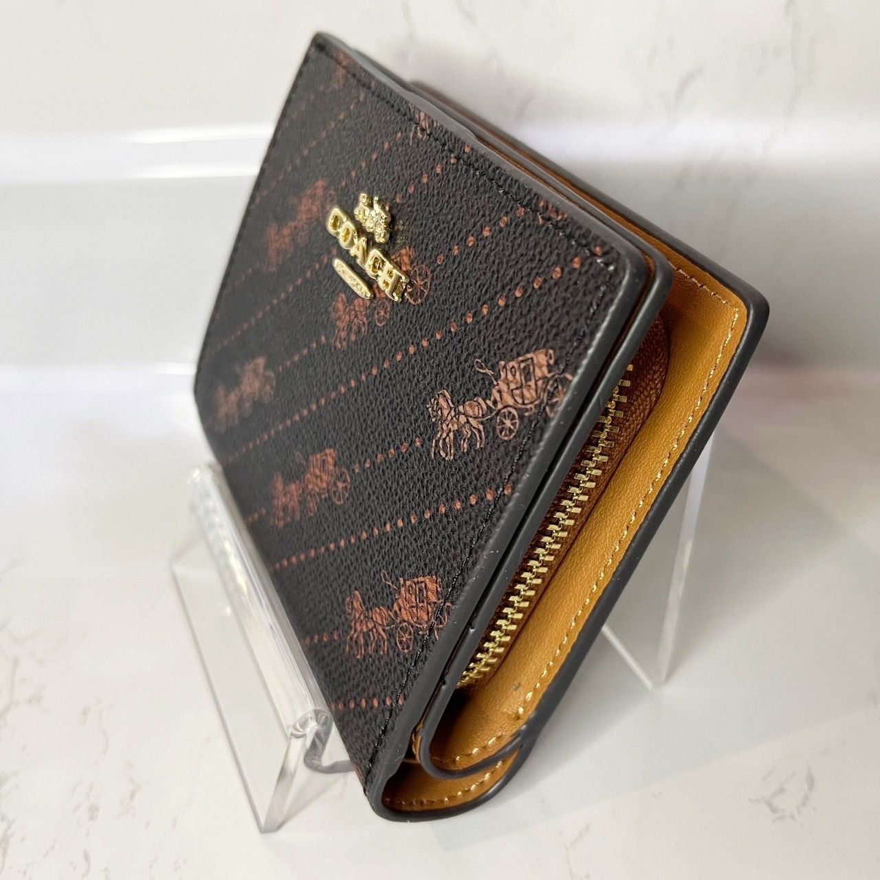 COACH ホース＆キャリッジ ドットプリント 二つ折り財布 （ブラック