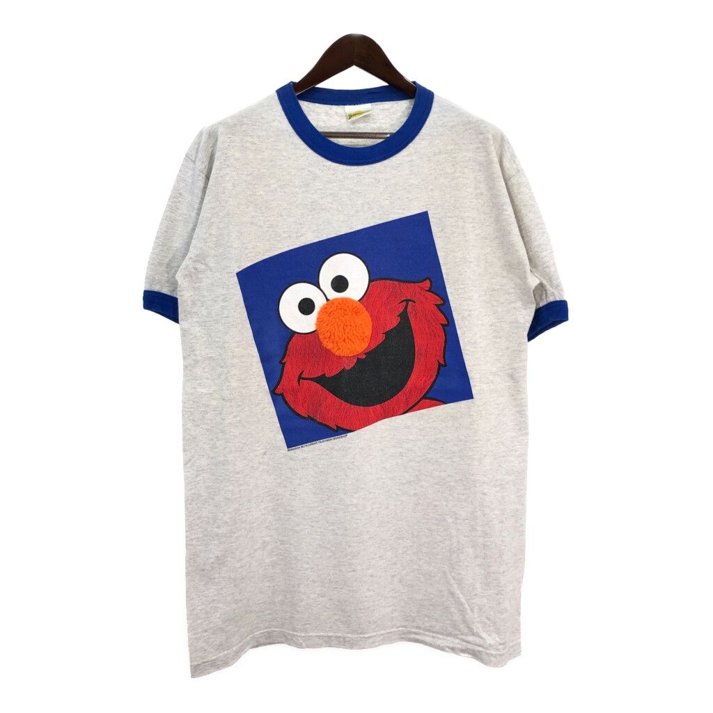 90年代 Sesame Street セサミストリート エルモ 半袖リンガーＴシャツ キャラクター グレー メンズ ONE SIZE 古着 T8215