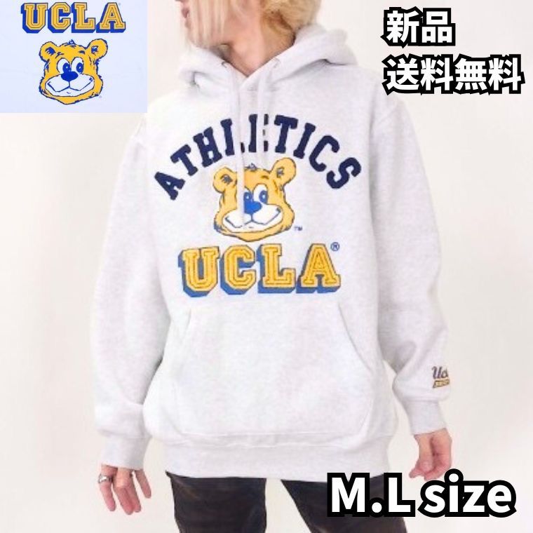 ラスワン冬物売り尽くし【UCLA/ユーシーエルエー】ジョーサガラ刺繍/裏起毛長袖パーカー ペアルック アメカジ ストリート カジュアル プリント ホワイト White ブラック Black 244AN1PK013 新品 正