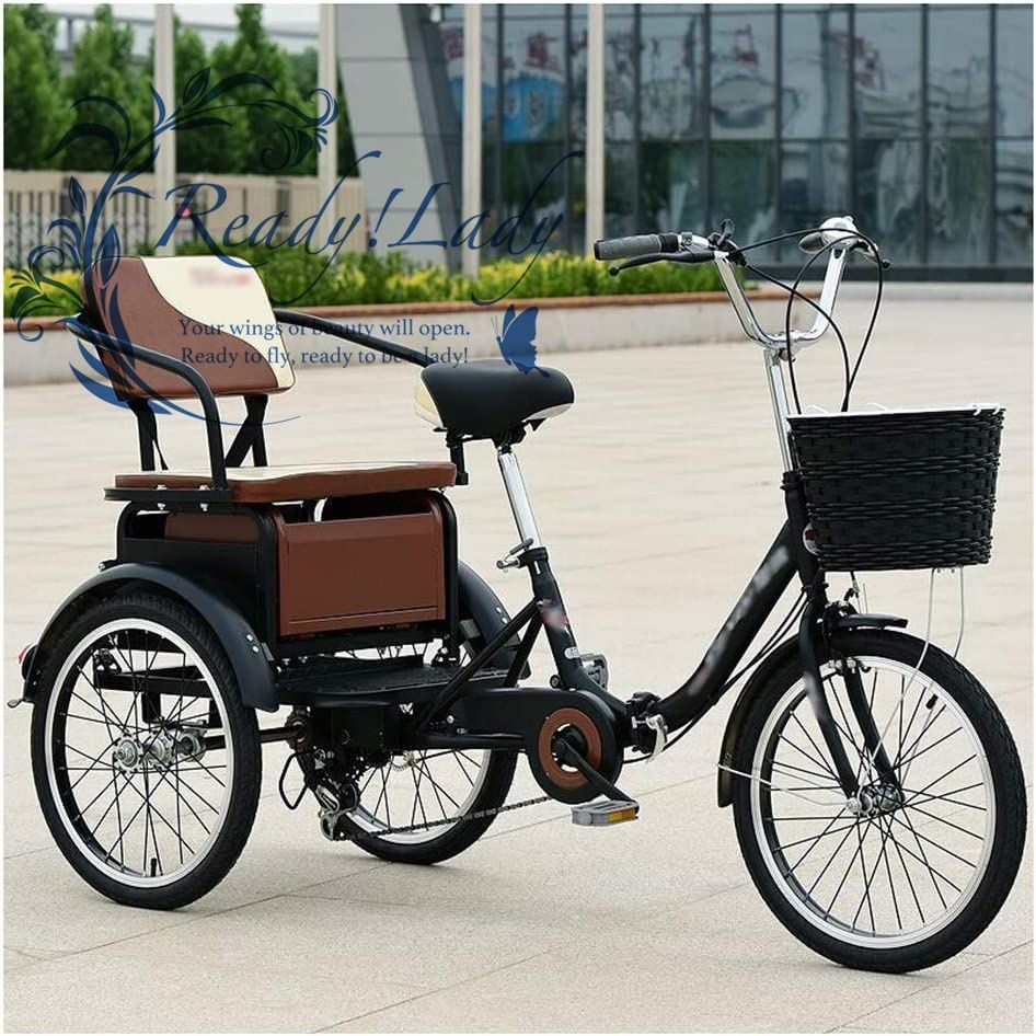 ベージュ 三輪車 前後バスケット付き 新品登場☆ペダル式三輪車 可変速クルーズ バイク バスケットと