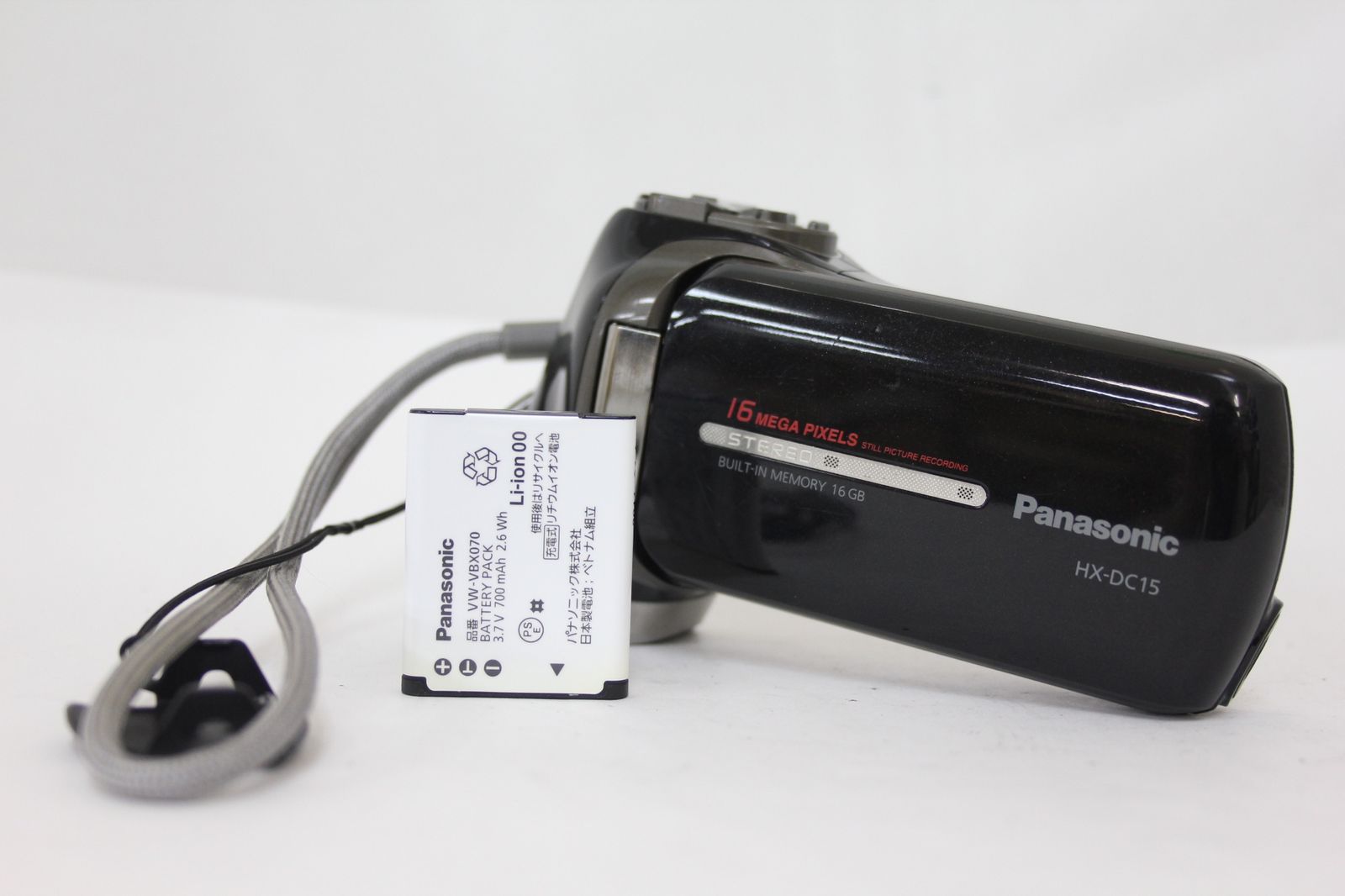 返品保証 録画再生 済み パナソニック Panasonic HX-DC15 ブラック 12x バッテリー付き ビデオカメラ M5169