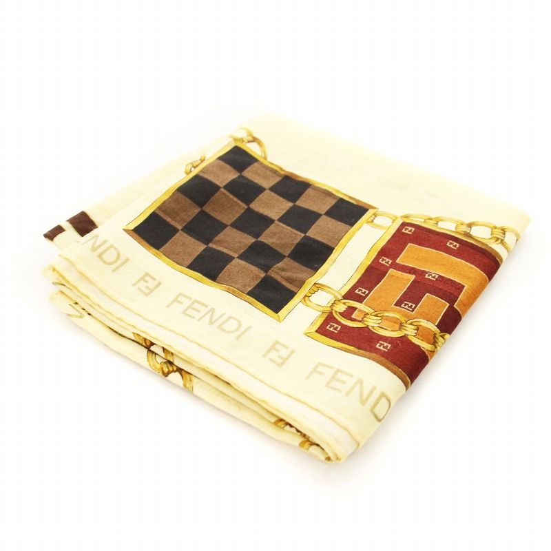 【冬バーゲン★】 フェンディ FENDI スカーフ チーフ 総柄 ロゴ ベージュ /MM 小物