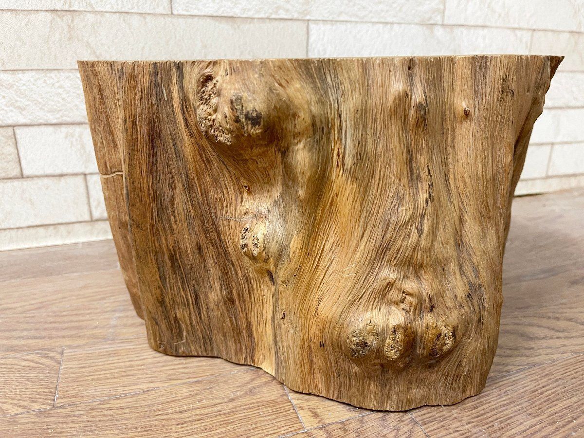 切り株スツール 花台 踏み台 台座 椅子 香炉台 オブジェ 原木 木製 コレクション アンティーク 重さ約13 (他1088)