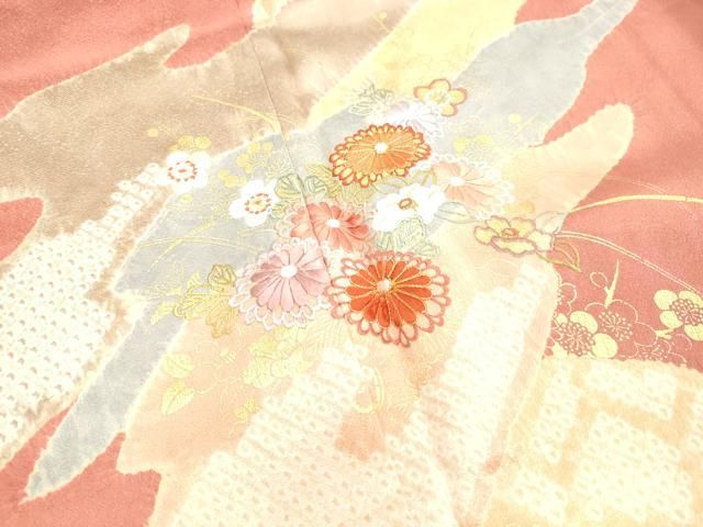 平和屋着物○創業460年・千總 訪問着 絞り 刺繍 草花文 金彩 正絹 逸品