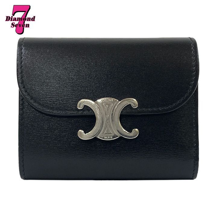 極美品 箱付き プラダ 489 三つ折り財布 三角ロゴ サフィアーノレザー