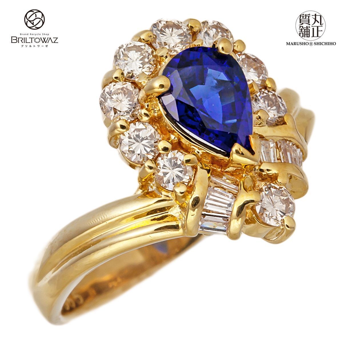 K18 サファイア ダイヤ リング S1.05ct D0.65ct リング イエローゴールド 12号 ダイヤモンド レディース 9月誕生石 ジュエリー USED【中古】【ブリルトワーゼ】【丸正質舗】【質屋】(573620)