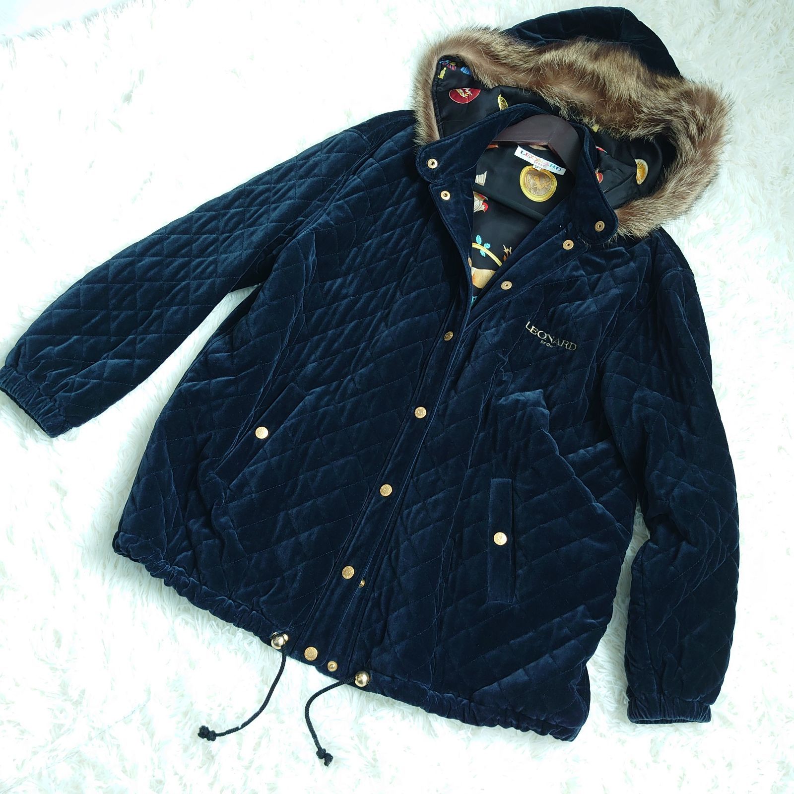 レオナール ベロア キルティングコート ブルゾン ファー ゆったり