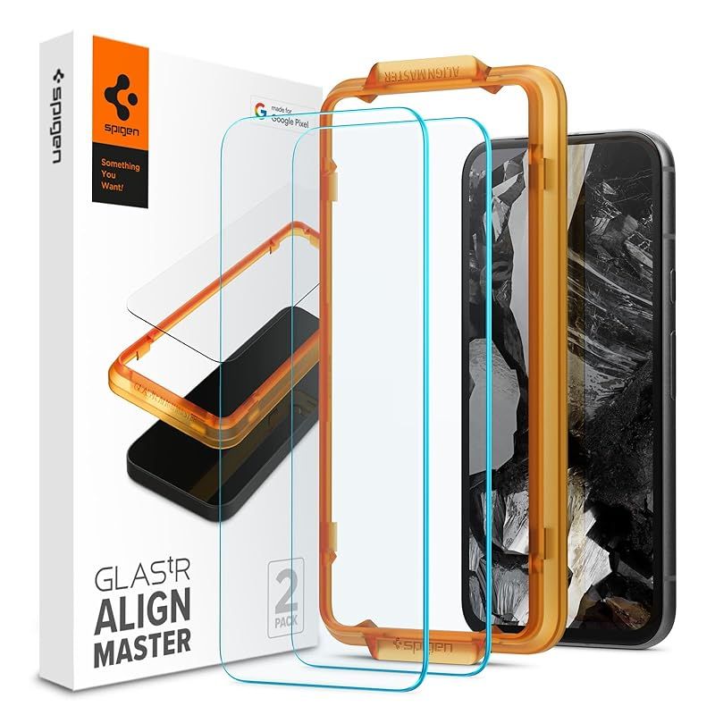 Spigen Google Pixel8a ガラスフィルム ガイド枠付き 2枚入 pixel8 対応 フィルム 指紋認証対応 インカメ保護 指導吸着 AlignMaster AGL07464 1
