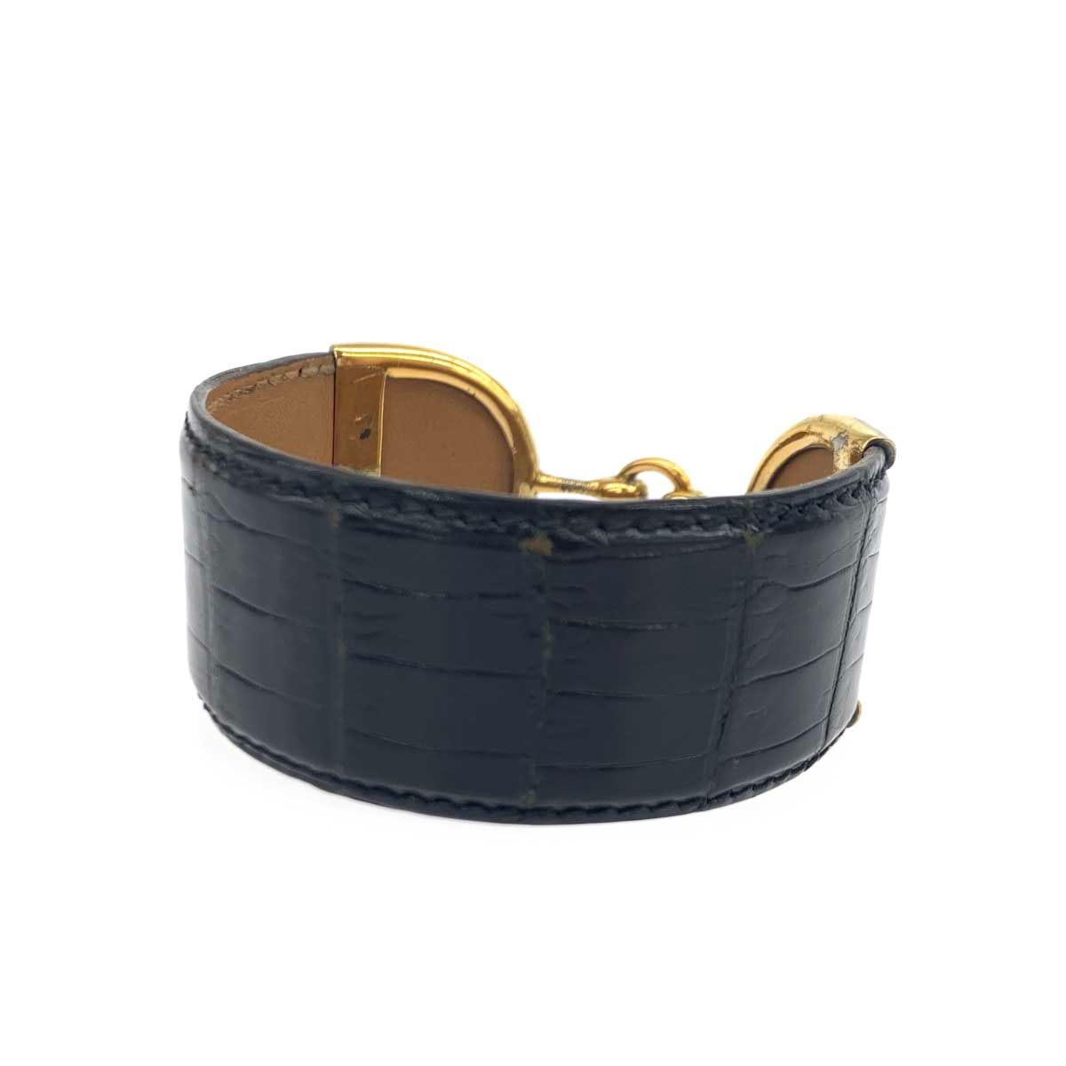 ◆美品◆ 希少 HERMES エルメス バングル クロコダイル レザー ブラック HERMES - 激レア美品エルメスヴィンテージカデナロック