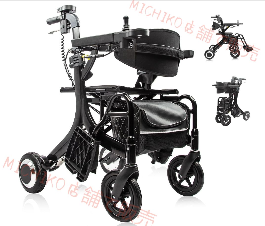 3in1 電動車椅子 電動アシスト歩行車 軽量介助式電動車いす コンパクト 折りたたみ ベルト付き リハビリ用 介護用 老人用 手押し車 高齢者用 旅行用 室内 屋外 散歩