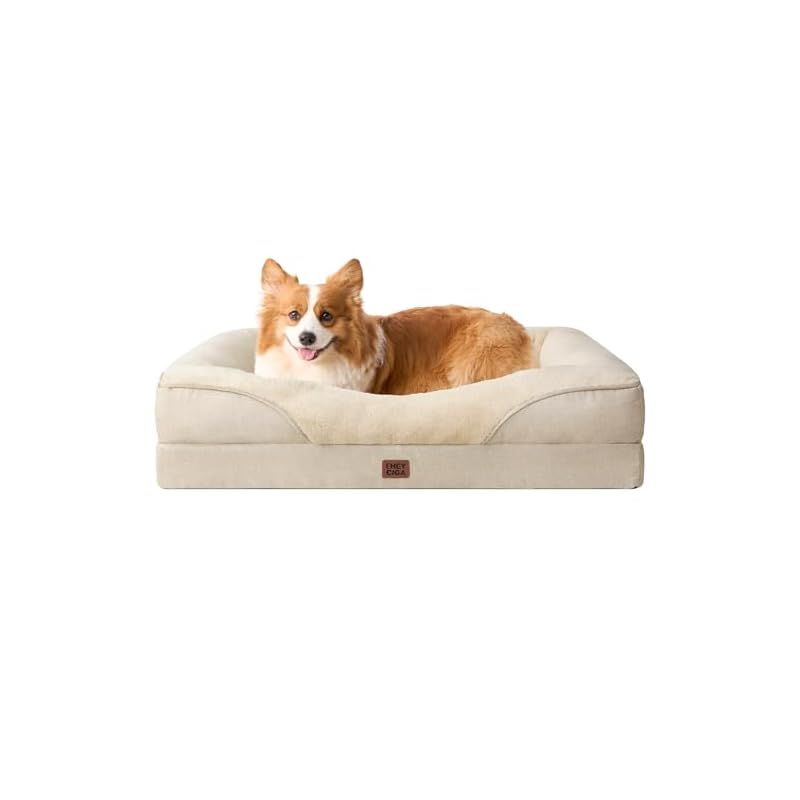 EHEYCIGA 犬 ベッド ペット 犬用ベッド 洗える 防水 猫 ベッド 高反発 M 中型犬 大型犬 クッション 取り外せるカバー 滑り止め ベージュ 89x56x16.5cm 0