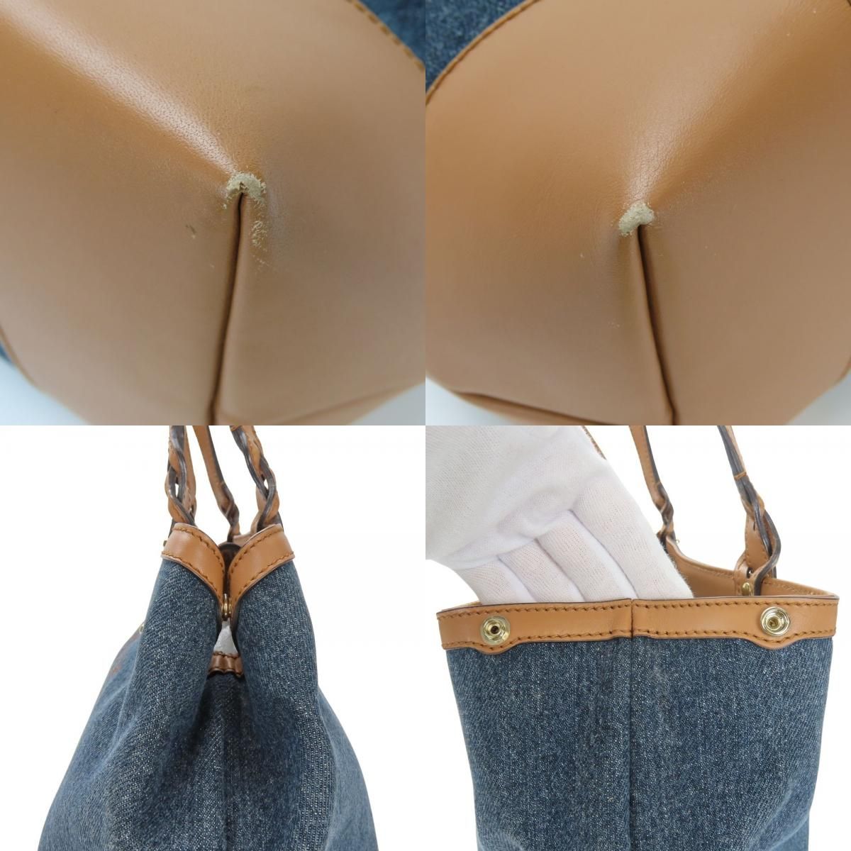 中古】 グッチ トートバッグ 348715 デニム レザー インディゴブルー 