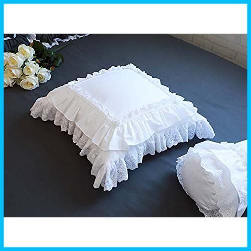 在庫 シャビー インテリア 北欧 ホワイトレース正方形クッションカバー アンティーク フリル付き おしゃれ 綿100％ 45×45cm クッションカバー リネン アンティーク風