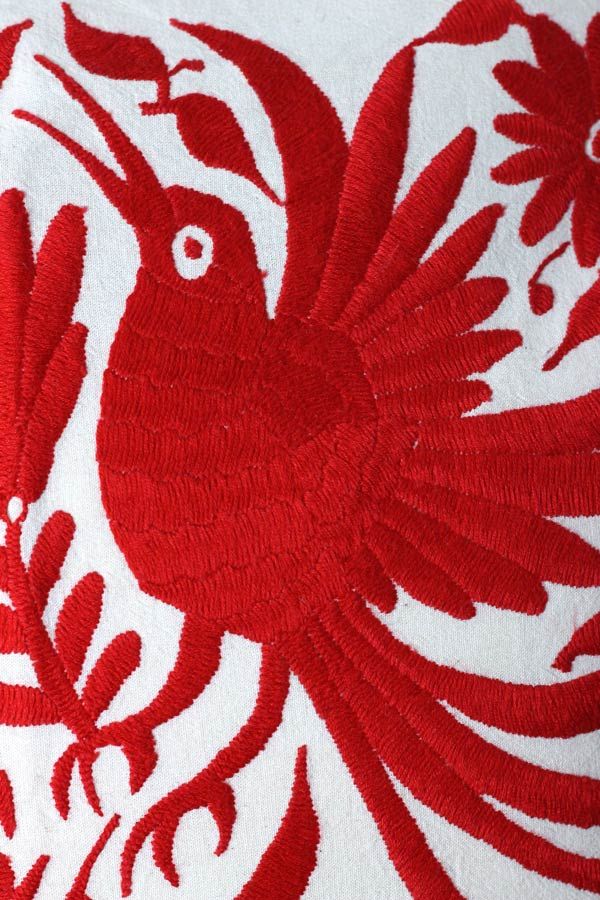 メキシコのオトミ族のレッドのサテンステッチ刺繍のクッションカバー48