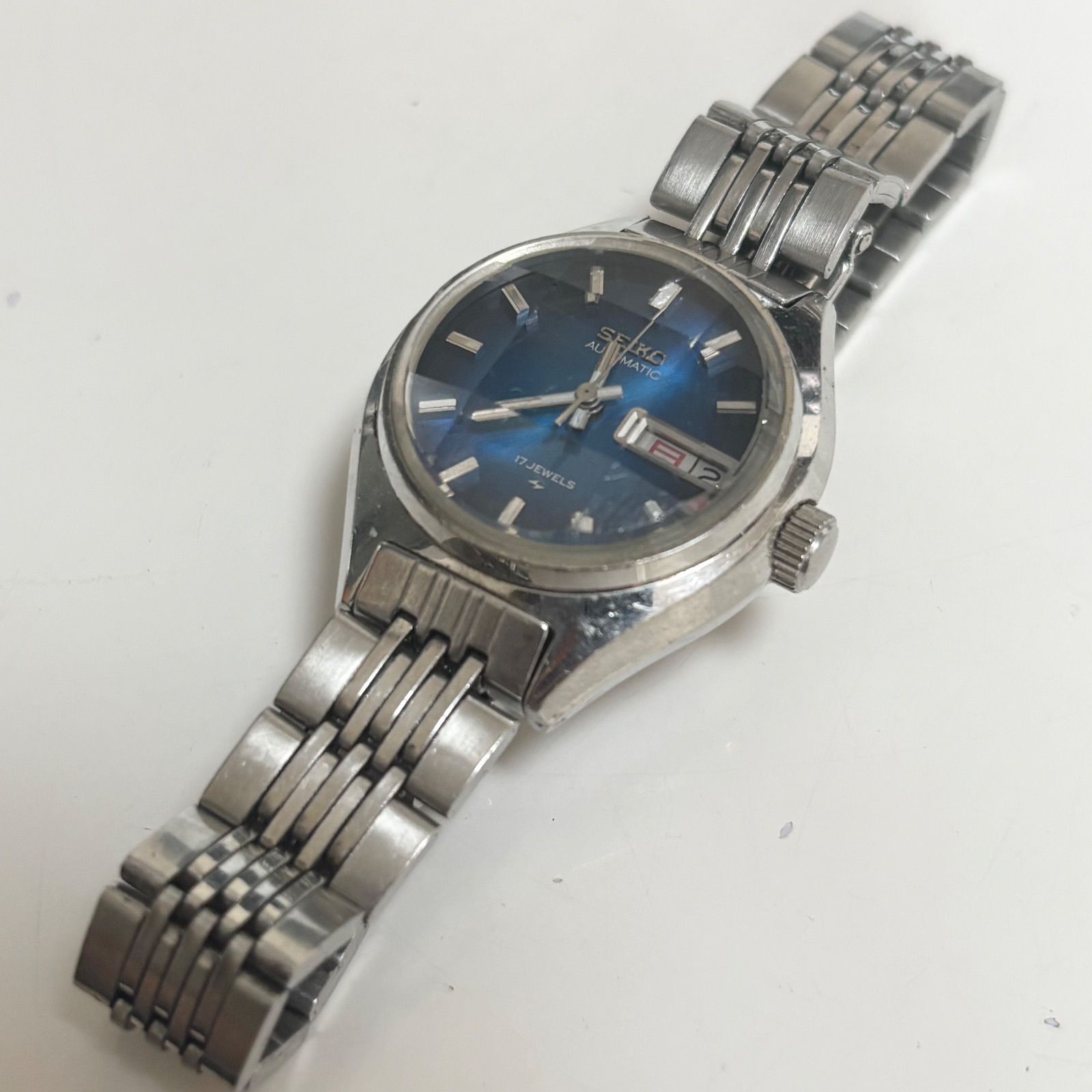 送料無料】SEIKO/セイコー/AUTOMATIC/9面カットガラス/青文字盤/17石 
