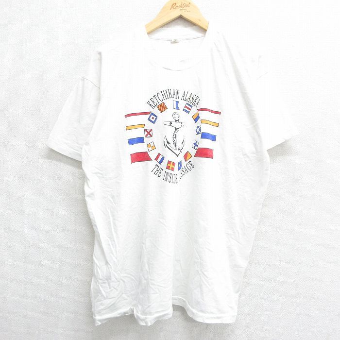 XL/古着 半袖 ビンテージ Tシャツ メンズ 90s アラスカ イカリ 国旗 大きいサイズ コットン クルーネック 白 ホワイト 24mar18 中古