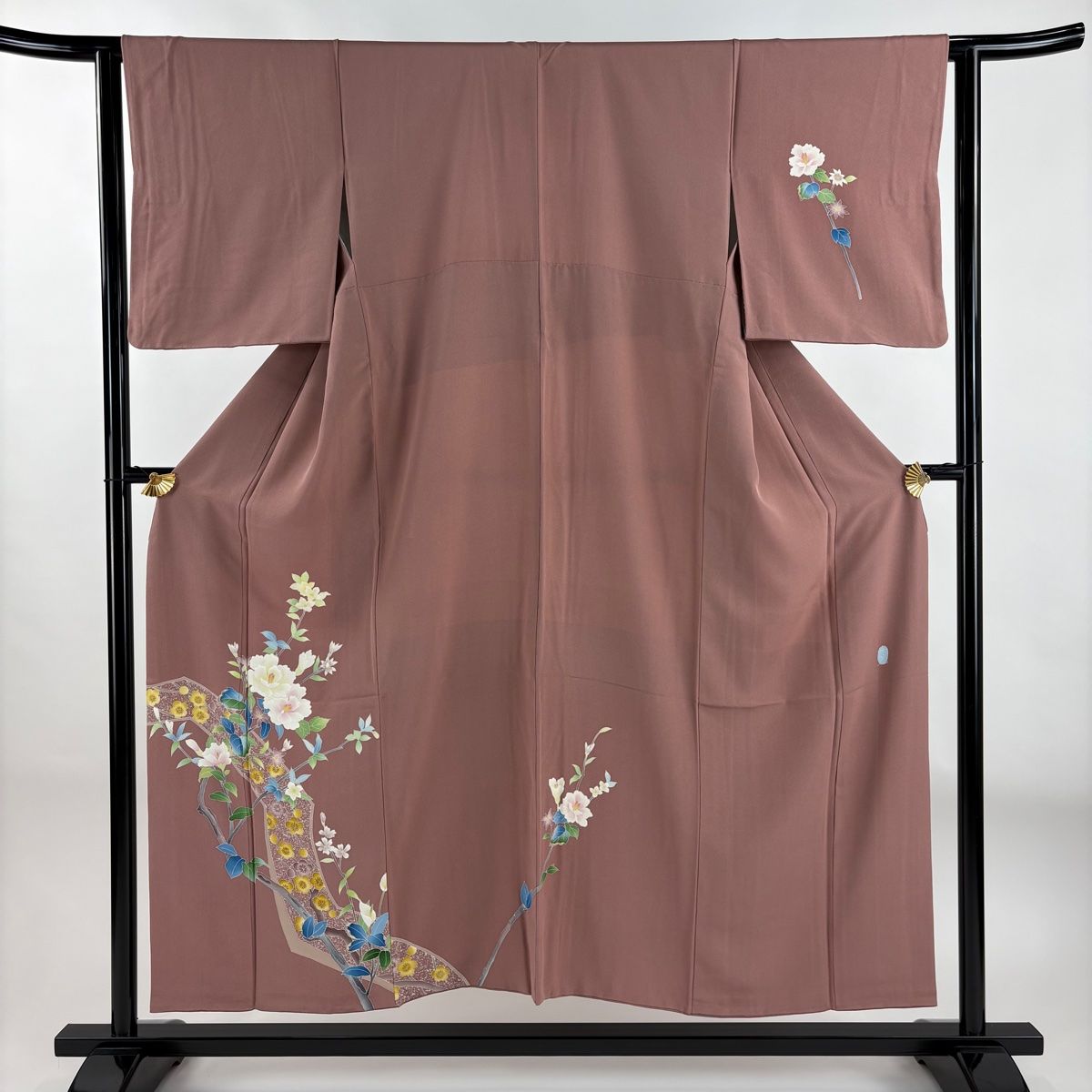 付下げ 身丈151.5cm 裄丈63cm S 袷 南克二 落款 枝花 枝梅 薄小豆 正絹