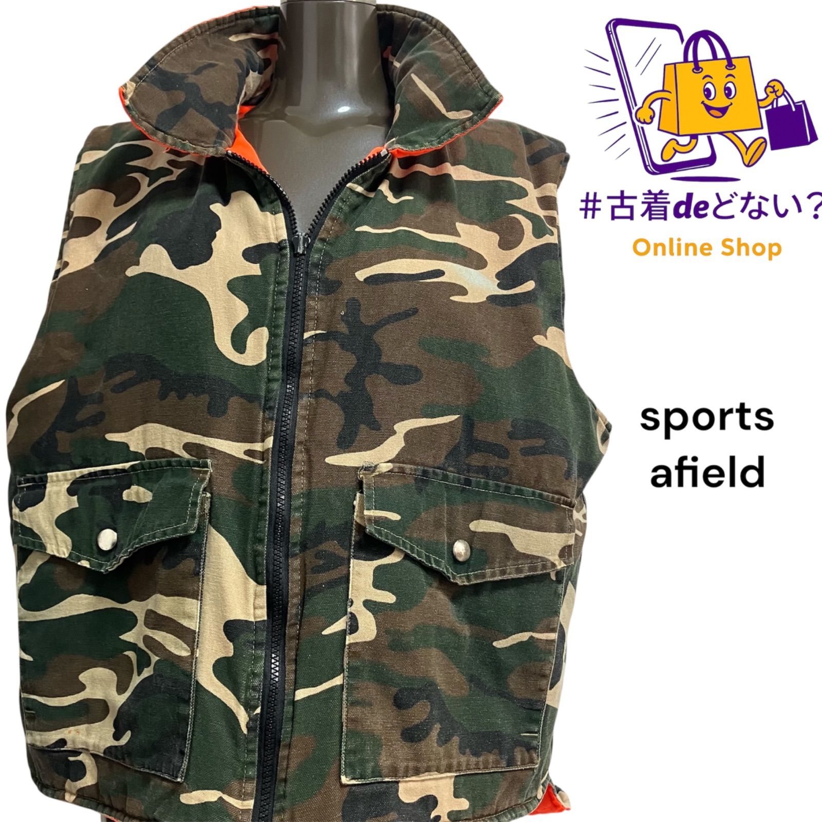 目立つ！裏原宿スタイル SPORTS AFIELD カモ柄ハンティングベスト L 