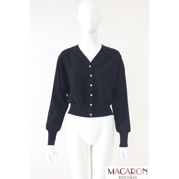 Rene ルネ / リブニットカーディガン 濃紺 パールボタン Rene