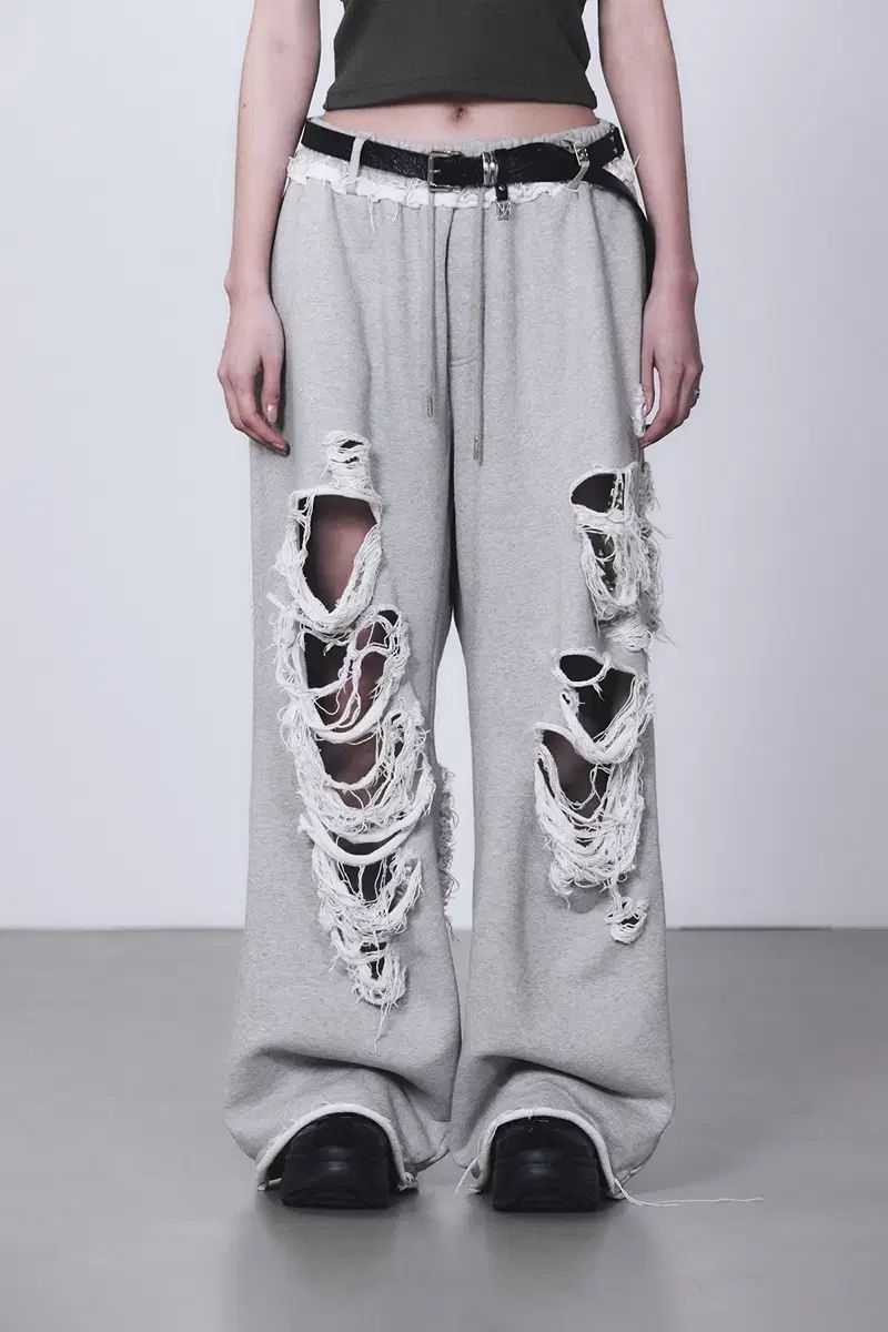 TREEMINGBIRD 傷 ダメージ ワイド スウェット パンツ グレー