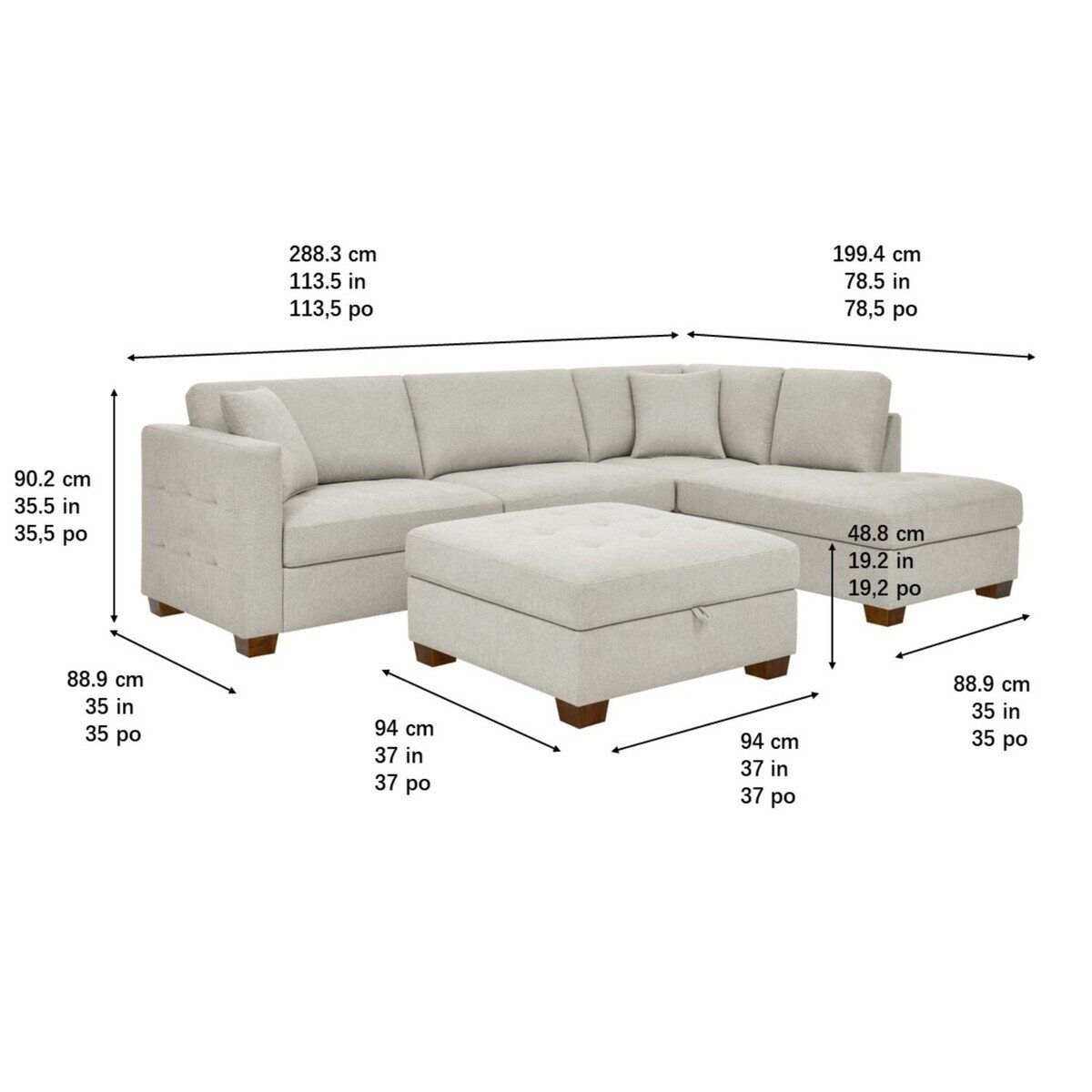 ソファ&オットマンセット トーマスビル クッション付き ファブリック