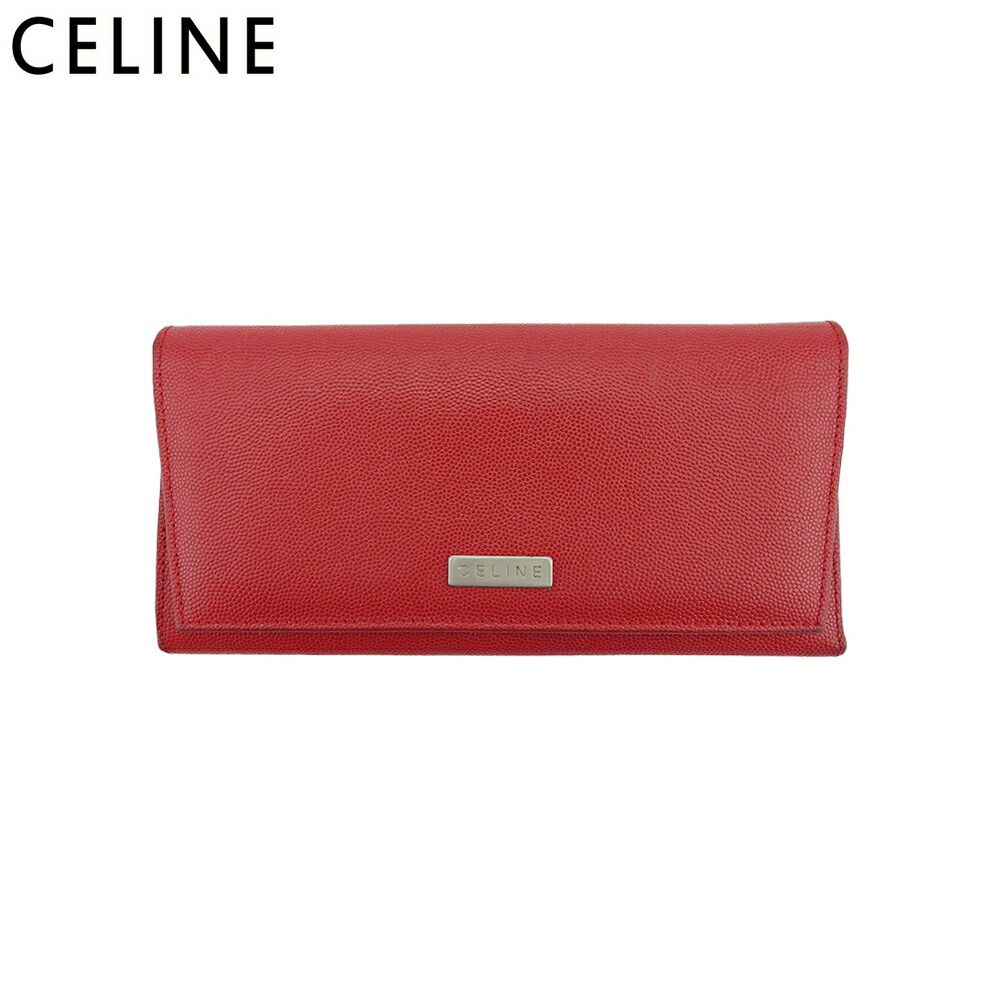 CELINE 長財布 レッド セリーヌ CELINE 長財布 ロゴプレート レッド シルバー