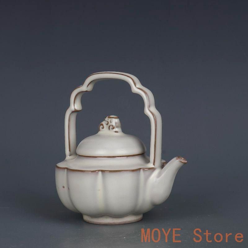 宋汝窯月牙白釉提梁壺 急須 工芸品 美術品 置物 宋汝窯月牙白釉提梁壺