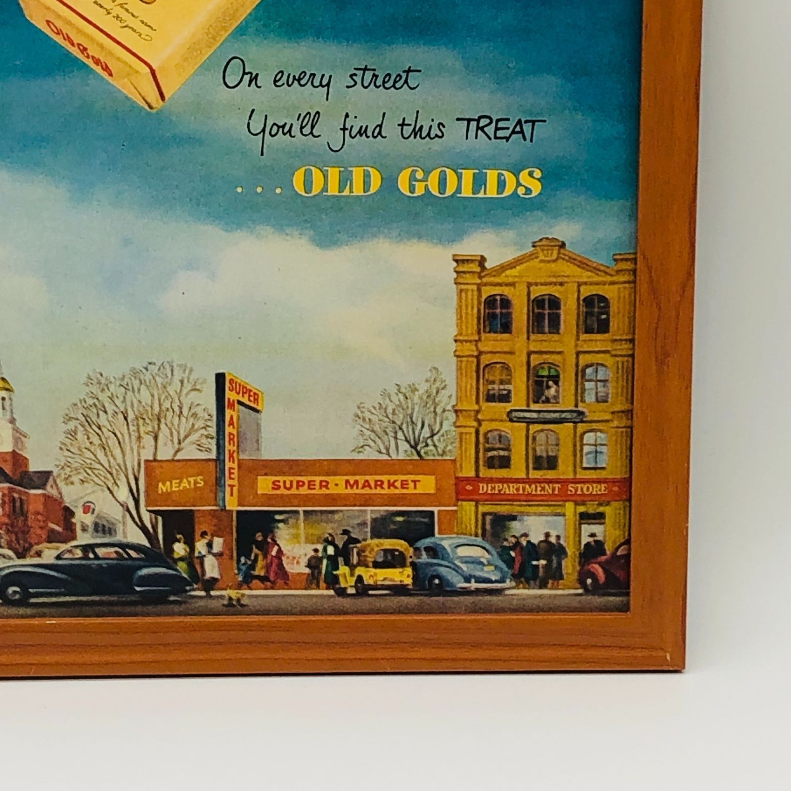 ビンテージ 広告　ポスター フレーム付　　『 オールドゴールド 煙草 (Old Gold) 』　1950's　※当時物　オリジナル アメリカ 輸入雑貨　 ヴィンテージ　アドバタイジング レトロ　昭和 ( AZ1647 )
