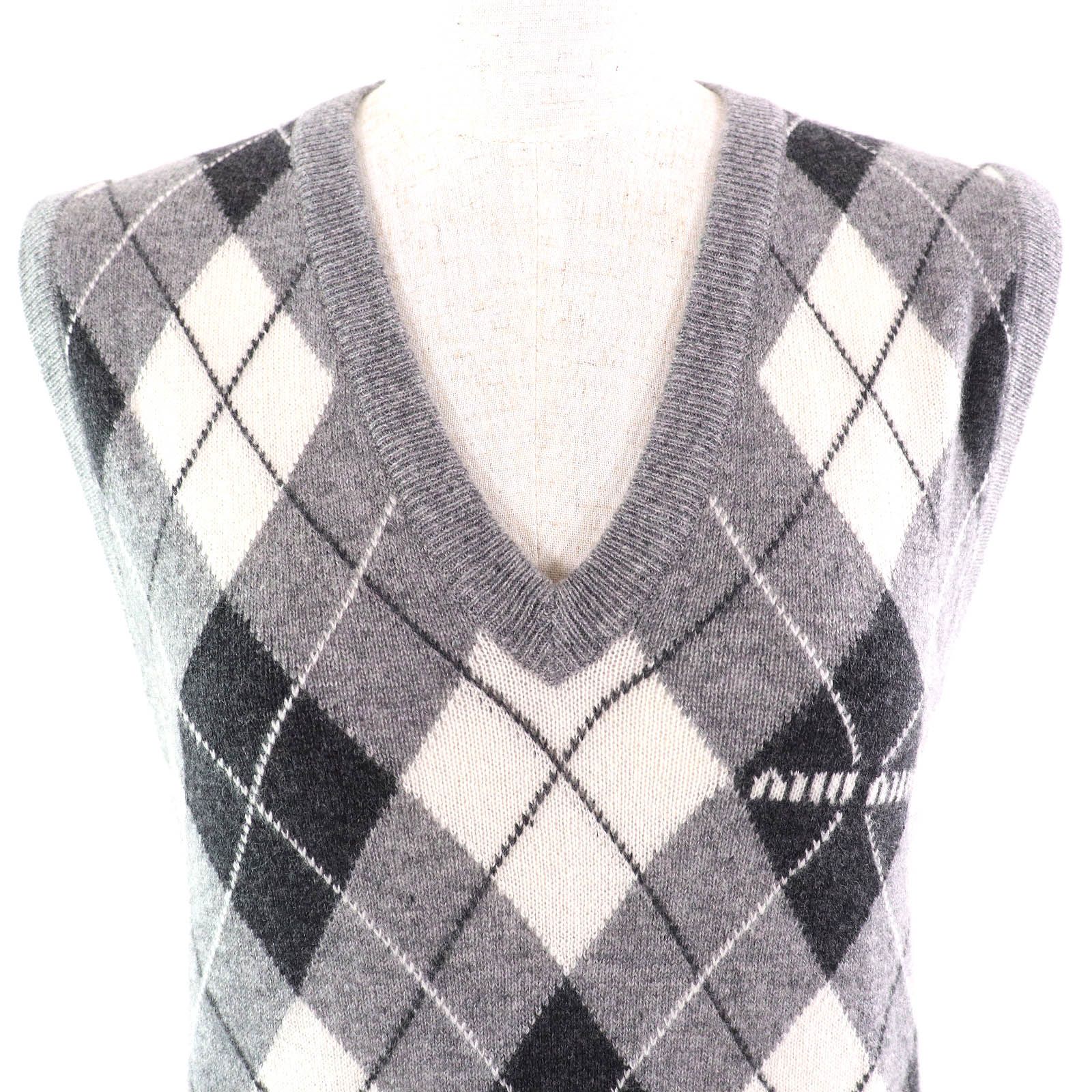 極美品△MIUMIU ミュウミュウ 2023年製 MMV106 カシミヤ100％ ロゴ