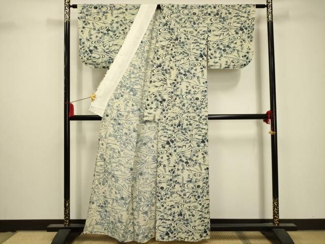 平和屋着物＊夏物 小紋 絽 型染め 松竹梅流水花文 正絹 逸品 AAAY6782sx