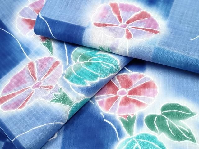 平和屋着物∴夏物 浴衣 朝顔 アサガオ 市松花文 暈し染め CAAW1123ng