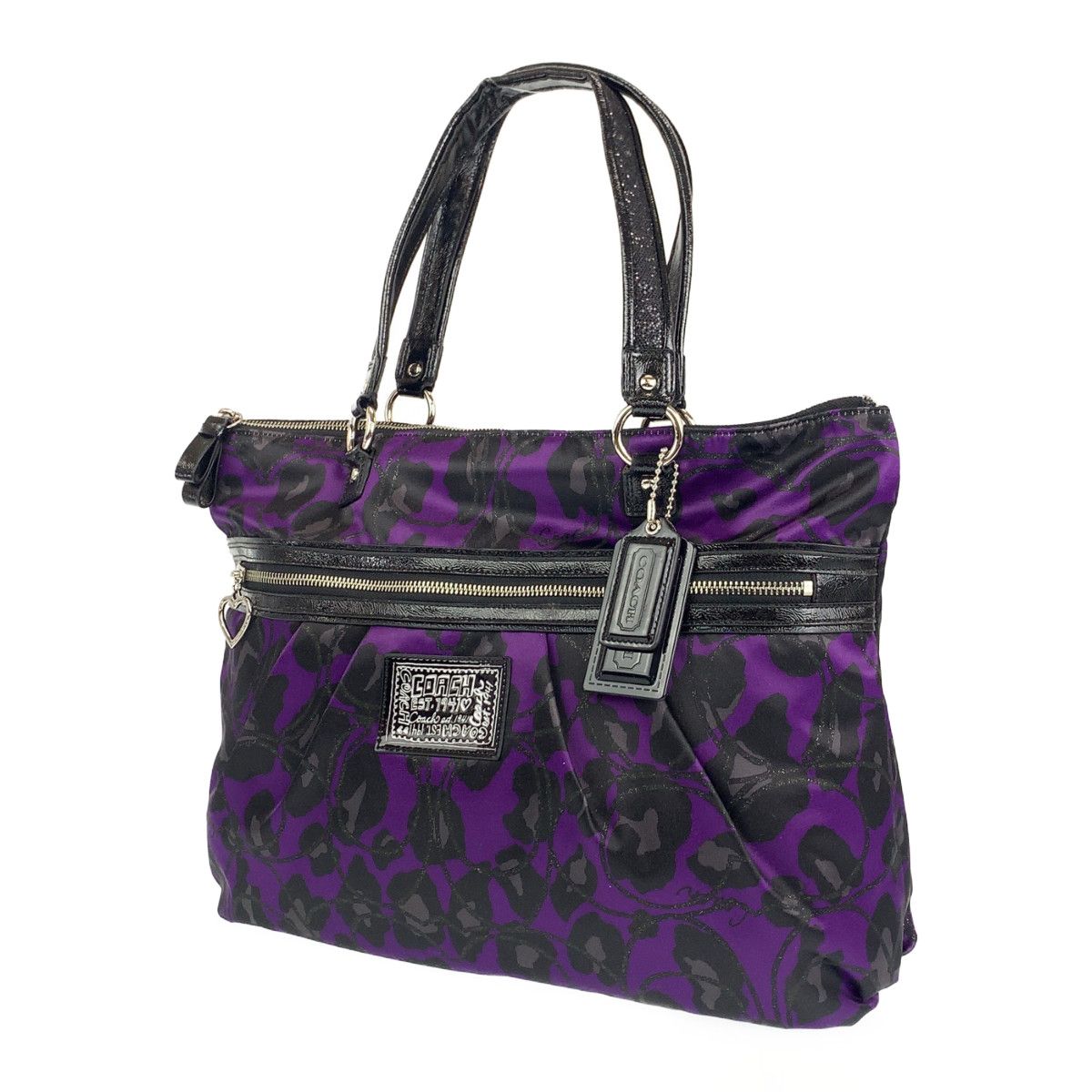 COACH コーチ ポピー パープル 紫 ブラック 黒 シルバー金具 レザー 