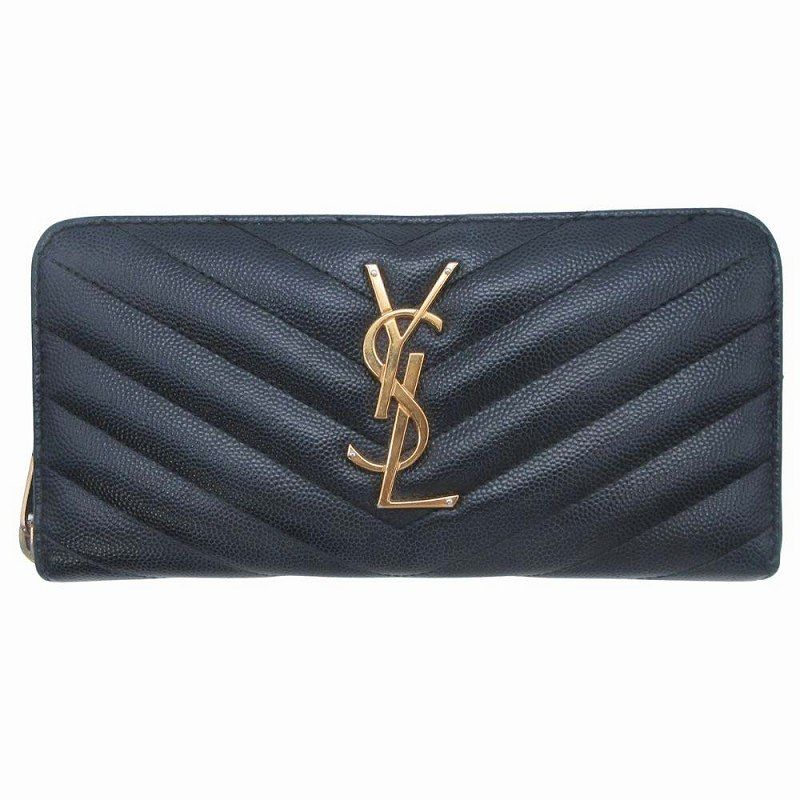 サンローラン パリ SAINT LAURENT PARIS LONG ZIPPER WALLET YSL カサンドラ レザー ロングウォレット 長財布 ラウンドジップ ゴールド金具 黒 ブラック レディース|