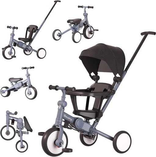 Bacany子供用三輪車7in1三輪車ステップ付き折りたたみ手押し棒おしゃれ1歳-6歳コンパクト自転車おもちゃ乗用玩具幼児用キッズバイクプレゼントおもちゃ調整 お祝いギフトシートベル…