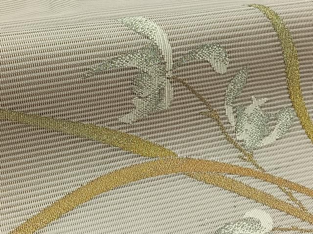 平和屋着物□九寸名古屋帯 横段草花文 銀糸 正絹 逸品 CAAL4863th