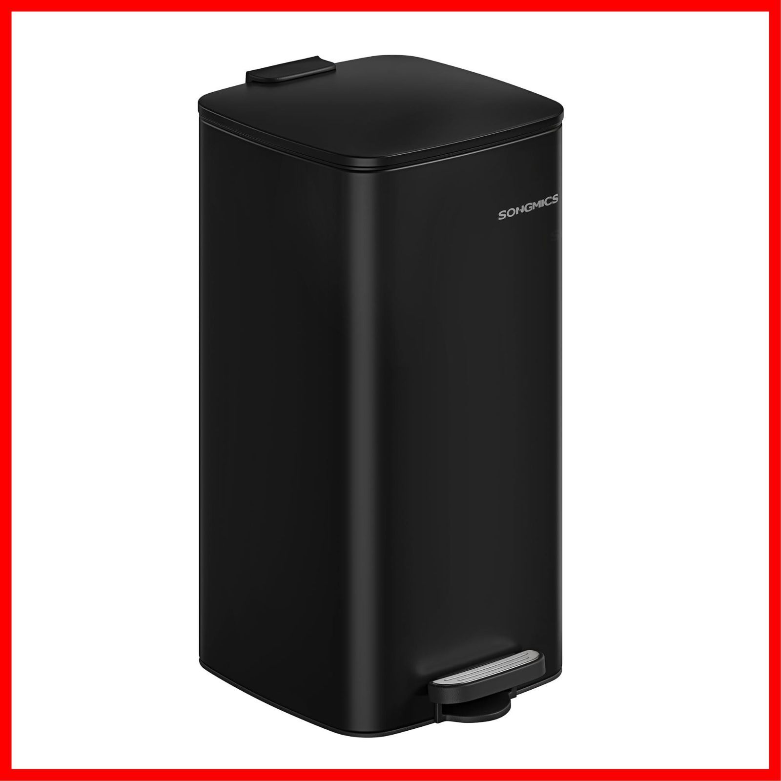 ステンレス製ダストボックス キッチン リビング 洗面所隙間用 蓋付き 大容量 ペダル式 音が静か 袋が見えない 30L 省ペース 防水 スリム 内バケツ有り ゴミ箱 おしゃれ ブラック SONGMICS LTB593B02