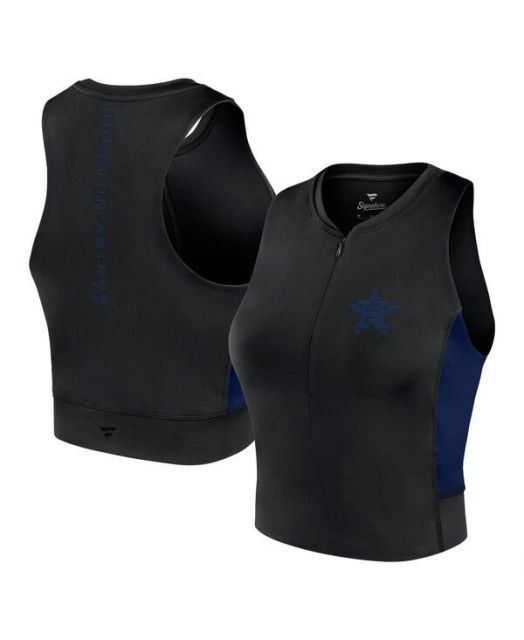 送料無料 ファナティクス レディース タンクトップ トップス Women s Black Houston Astros Studio Half-Zip Fitted Gym Tank Top Black