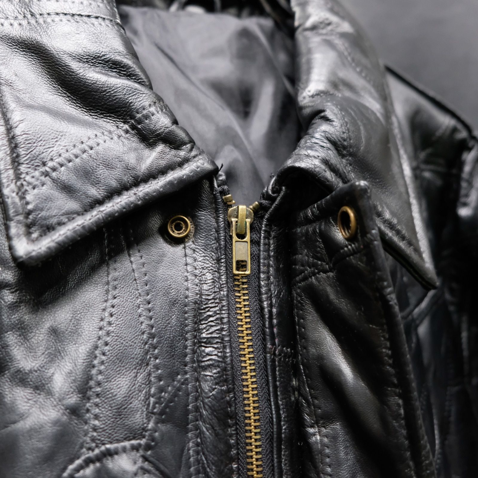 ハードパッチワーク レザーハーフコート LL/XL ツギハギ カーコート 羊