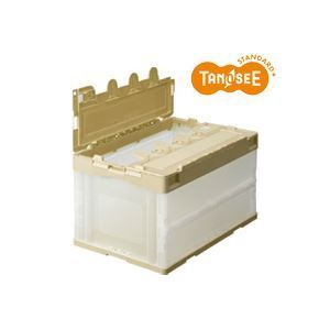 まとめ TANOSEE 折りたたみコンテナ フタ付 40L アイボリー|透明 10台