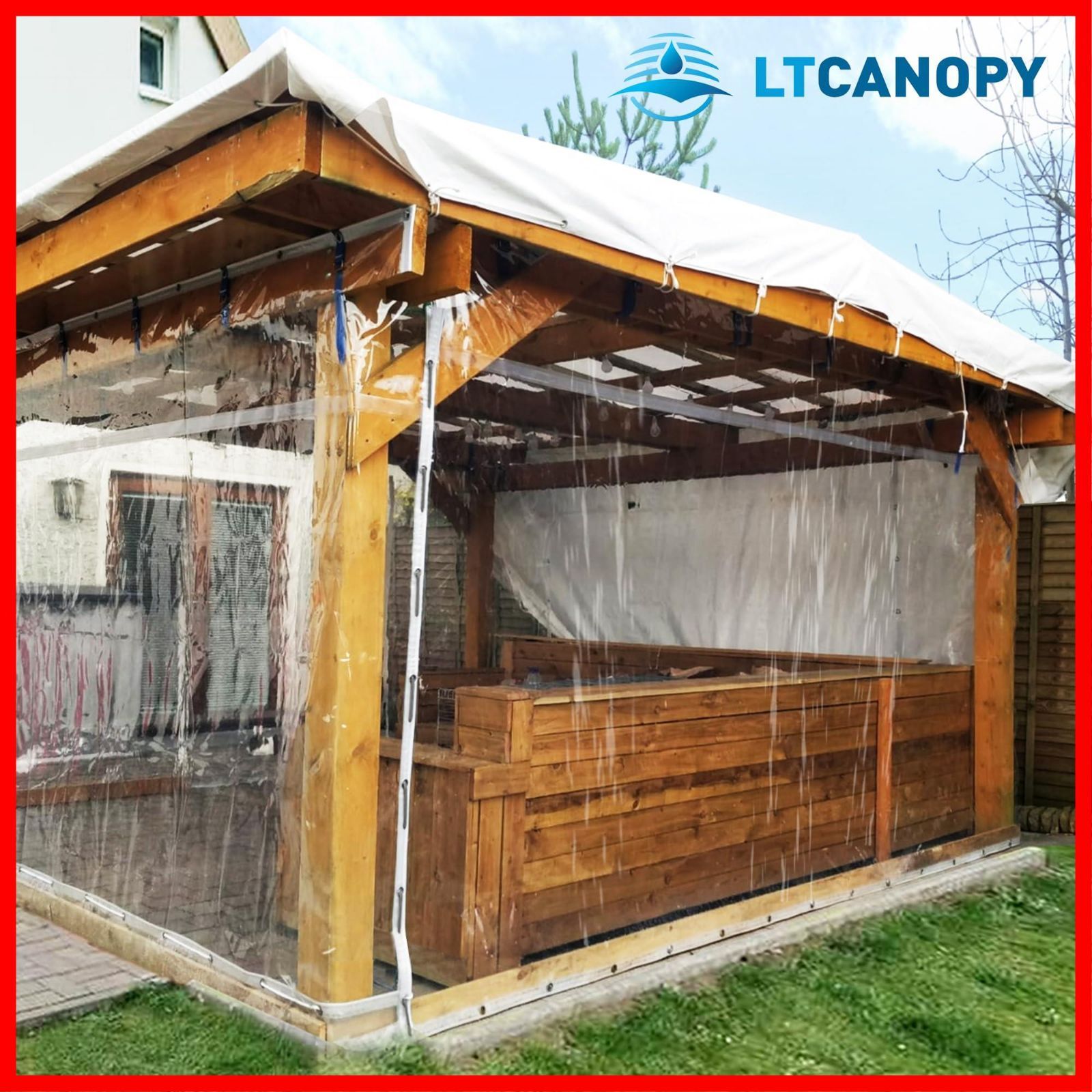 【国内未発売モデル】 クリアタープ LTCANOPY 2.5m x 2.5m 500g ㎡のビニール防水クリアシート グロメット付きプラスチックシートエッジ二重縫い目補強 耐久性の高いタープ防水 リップストップ