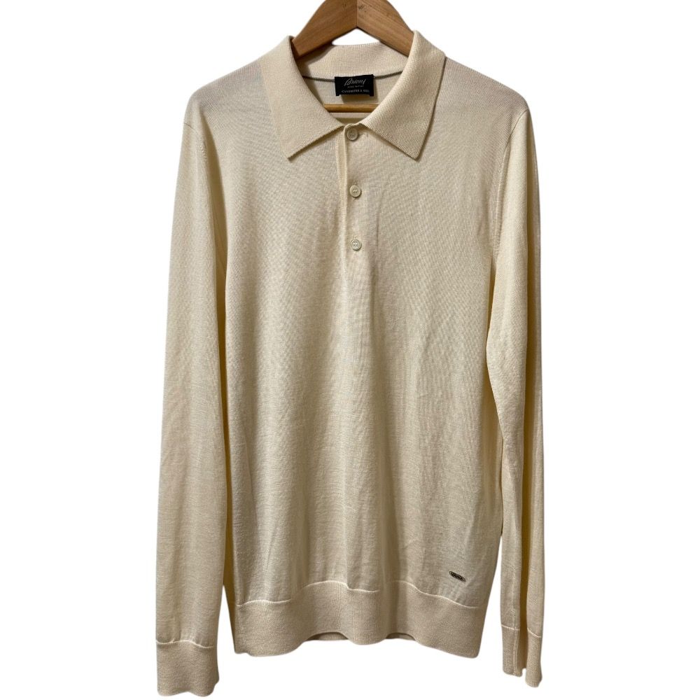 美品 Brioni ブリオーニ カシミヤシルク 長袖 ニットポロシャツ セーター 46 アイボリー メンズ 古着 中古 USED 美品 Brioni ブリオーニ カシミヤシルク 長袖 ニットポロシャツ
