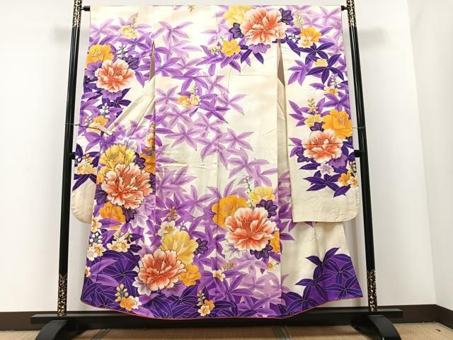 平和屋着物□豪華振袖 駒刺繍 草花文 正絹 逸品 CAAU6616xe